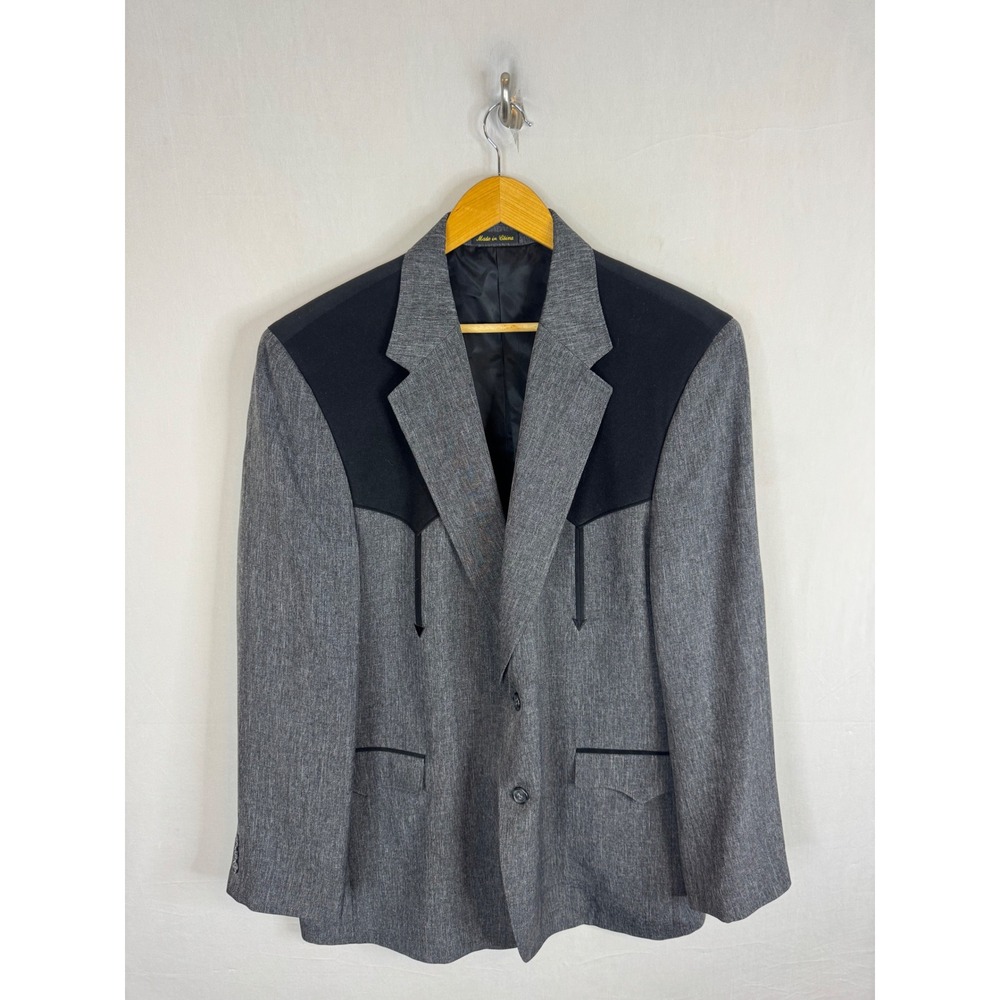 Circle S Dallas Texas Mens Western Blazer Grey Black Yoke Sport Coat 48L